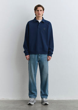 Polo Yaka Mavi Patch Logo Lacivert Sweatshirt