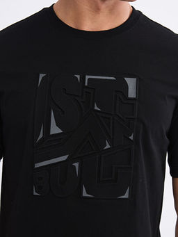 Bisiklet Yaka Bask?l? Penye Erkek Ti??rt