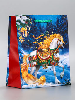 Цена за 2 шт. Пакет подарочный новогодний ламинированный, Новогодний конь , 18?10?22.3 см