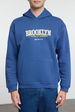 Indigo Unisex Oversize/Genis Kesim City Bask?l? Ici Polarl? Kapusonlu Sweatshirt TMNAW25SW00058 - Trendyolmilla фото 3