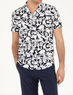 Черная рубашка узкого кроя из смесового льна с коротким рукавом - Cacharel фото 6