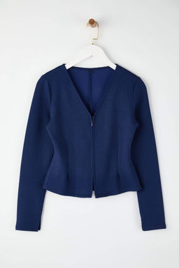 Lacivert Soft Touch V Yaka Fermuarl? Regular/Normal Kesim Orme Bluz TWOAW26BZ00180