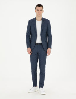 Lacivert Extra Slim Fit Y_n Keten Kar___ml_ Tak_m Elbise