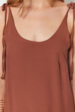 TRENDYOLMILLA Haki Duz Kesim Y?rtmacl? Ask?l? Midi Dokuma Elbise TWOSS23EL00413  фото 5