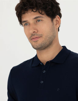 Lacivert Regular Fit Polo Yaka Y_n Kar___ml_ Basic Triko Kazak