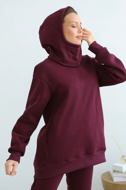 Свитшот со съёмным капюшоном футер 3нитка начес  сливовый