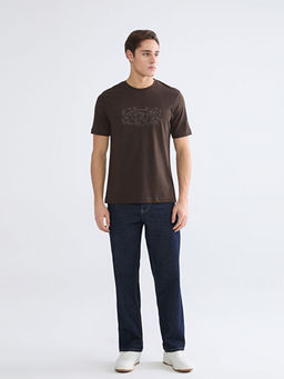 Bisiklet Yaka Bask?l? Penye Erkek Ti??rt