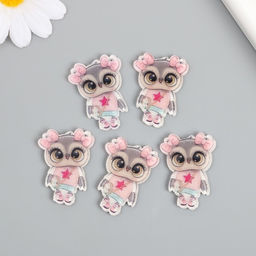 Цена за 5 шт. Декор для творчества акрил «Совушка в розовом свитере с сумкой», 2.7×3.7 см