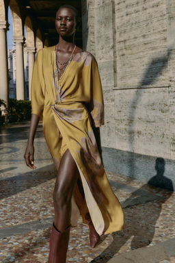 PRINTED SATIN MIDI DRESS - Zara фото 4