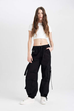 Женская черная футболка с короткими рукавами из тюля с классным приталенным рисунком и рисунком - Defacto фото 2