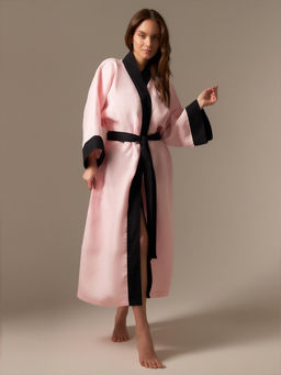 Халат женский длинный SL HOME Rose, размер 44-52, лён 100%, розовый