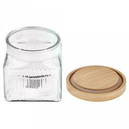 Банка стеклянная прижимная крышка Эстет 900мл, 11х11см h11см, деревянная крышка с уплотнителем, д/горла - 9,5см, основание - 10,3х10,3см, цветная коробка (Китай) - Домашняя мода фото 4