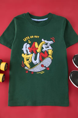 Petrol Erkek Cocuk Slogan Bask?l? Regular/Normal Kal?p K?sa Kol Orme T-Shirt TKDSS25TS00047