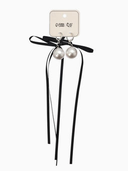 Серьги «Бантик с жемчугом», №16, белый, чёрный в серебре