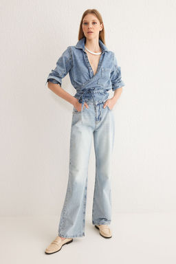 Ac?k Mavi Yuksek Bel Wide Leg Jeans TWOSS25JE00068