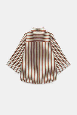 CAMISA RAYAS BAJO ABULLONADO / Marr?n / Crudo - Zara фото 15