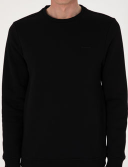 Siyah 3 _plik Regular Fit __i Polarl_ Bisiklet Yaka Basic Sweatshirt