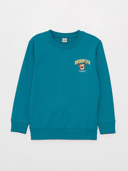 Bisiklet Yaka Bask?l? Uzun Kollu Erkek ?ocuk Sweatshirt