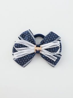 Цена за 6 шт. Бант для волос на резинке «Школьница», мелкий узор, 8 см, бело-синий