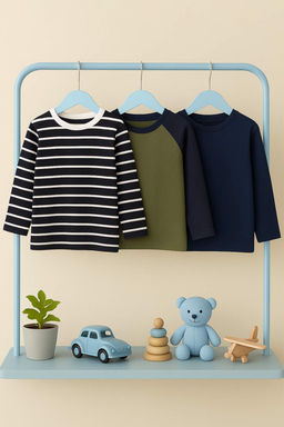 Lacivert-Yesil-Ekru 3lu Erkek Cocuk 100% Pamuk Duz Regular Orme T-Shirt TKDAW26TS00002 - Trendyolmilla фото 2
