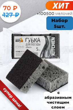 Набор губок для посуды Black 5 шт. 98*67*35 мм арт. 310578 - Рыжий кот фото 4