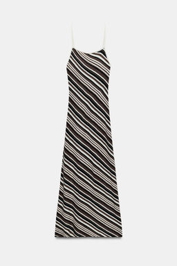 VESTIDO MIDI R?STICO RAYAS / Negro / Marr?n - Zara фото 8