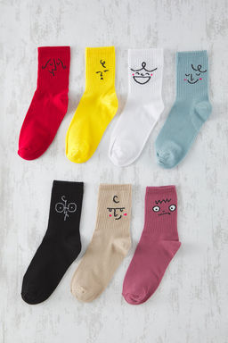 TRENDYOL MAN Cok Renkli Unisex 7li Paket Kolej/Orta/Tenis Boy Pamuklu Corap TMNSS25CO00008