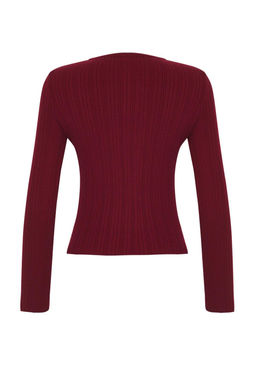 Bordo 2li Fitilli Premium/Ozel Iplikli Yumusak Dokulu Triko H?rka-Bluz Tak?m TWOAW26HI00003