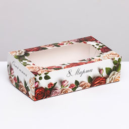 Цена за 5 шт. Коробка складная с окном «С 8 марта!», 25×15×7 см