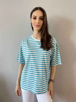 K11669 Футболка OVER SIZE (плотный хлопок) ГОЛУБОЙ