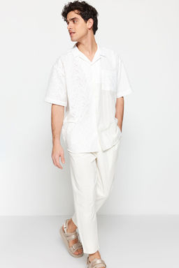 TRENDYOL MAN Limited Edition Beyaz Oversize Brode Bloklu Yazl?k Gomlek TMNSS23GO00135 - Trendyolmilla фото 8