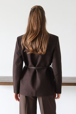 Kahverengi Kase Cizgili Kemerli Dokuma Blazer Ceket TWOAW26BC00072 - Trendyolmilla фото 7