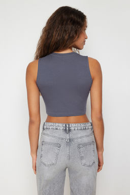 Antrasit- Kar melanj 2li Paket Kolsuz Crop Pamuklu Esnek Orme Atlet TWOSS23AL00010