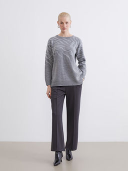 Bisiklet Yaka Desenli Kad?n Triko Kazak