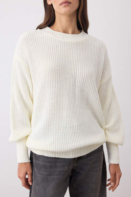 Ekru Genis Kal?p Basic Triko Kazak TWOAW23KZ01448