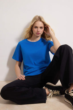 Saks %100 Pamuk Basic Bisiklet Yaka Orme T-Shirt TWOSS23TS00000