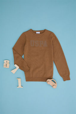 U. S. Polo Assn Светло-коричневый трикотажный свитер с круглым вырезом для мальчика - U.s. polo assn фото 5