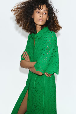 Vestido camisero de algod?n con bordado ingl?s - H&m фото 4