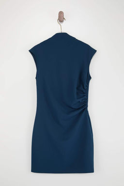 Wardrope Essentials Petrol Dik Yaka K?sa / Mini Esnek Dokuma Elbise TWOSS26EL00306