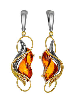 Роскошные серьги с натуральным балтийским коньячным янтарём Филигрань