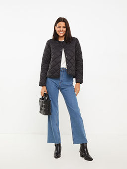 Bisiklet Yaka Kapitone Desenli Uzun Kollu Kad?n ?i?me Mont