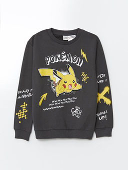 Bisiklet Yaka Pikachu Bask?l? Erkek ?ocuk Sweatshirt