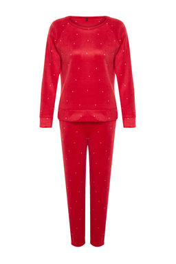 Trendyolmilla Lacivert Puantiyeli Polar K?sl?k Orme Pijama Tak?m? THMAW24PT00032  фото 8