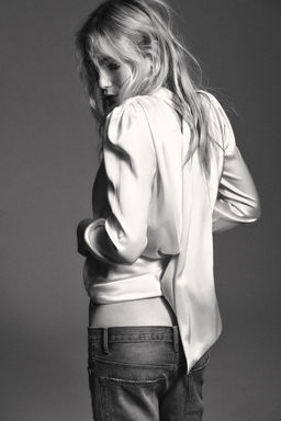 SATIN SHIRT WITH BOW DETAIL AT THE BACK