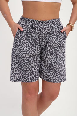 Шорты женские из кулирки Цветник серый леопард макси