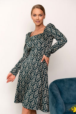 Платье Open Style 5241 изумрудный/серый