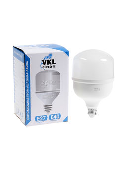 Лампа светодиодная VKL electric, бочка, 50 Вт, E27, переходник Е40, 4750 Лм, 6500K, IP20, 118×186мм,
