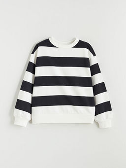 Bisiklet Yaka ?izgili K?z ?ocuk Kal?n Sweatshirt