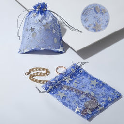 Цена за 100 шт. Мешочек подарочный Звёздная музыка, 10 х 12, цвет синий с серебром