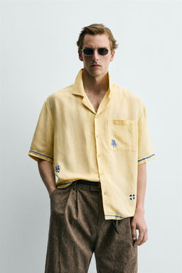 CAMISA VISCOSA - LINO BORDADOS CONTRASTE / Amarillo pastel - Zara фото 2